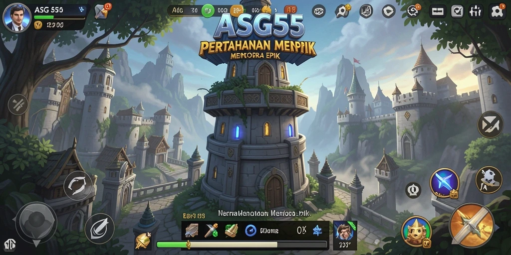 Screenshot menunjukkan intensitas pertempuran dalam ASG55 Tower Defense.