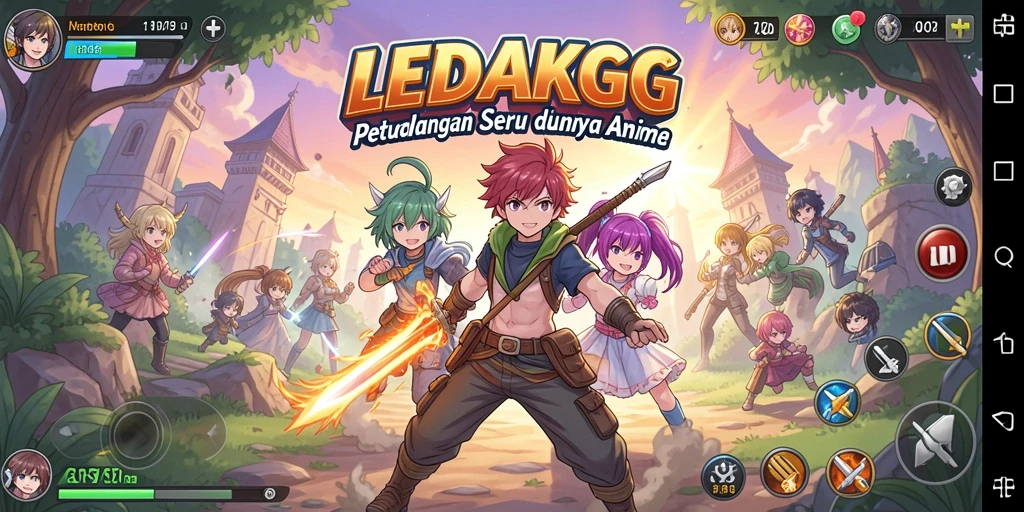 Tangkapan layar LEDAKGG menampilkan aksi seru dalam pertempuran karakter Anime.