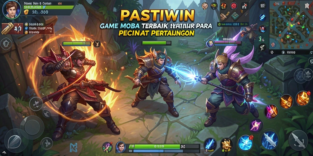 Screenshot menampilkan gameplay seru PASTIWIN dengan strategi MOBA.