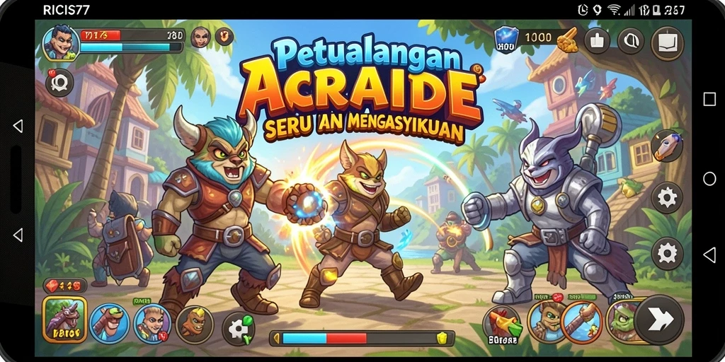 Tampilan gameplay seru dari RICIS77 dengan karakter yang berwarna-warni.