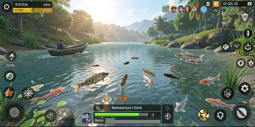 Tampilan gameplay YY123 yang menarik saat memancing.